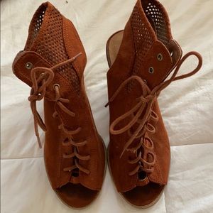 Lace up block heel booties